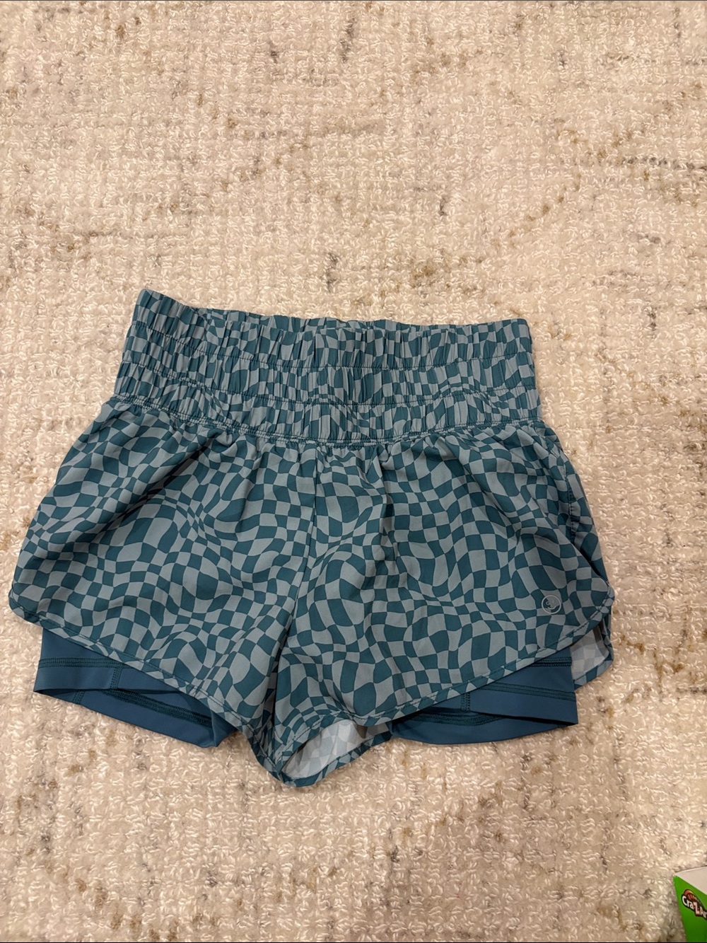 Checkerboard Print Athletic Shorts in Teal - Women